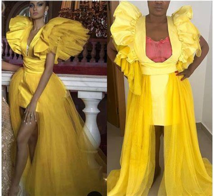 
‘This Tailor Is Wicked’- Fans React As Uche Ogbodo Shares Photos Of What She Ordered Vs What She Got 